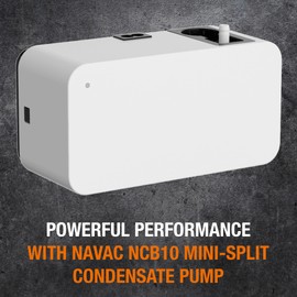 NAVAC NCB10 Mini-Split Condensate Pump - Ultra Quiet Design, HVAC Condensate Pump, Brushless DC Motor - Reliable Performance, Overflow Protection Sensor, 6.7 fl oz Tank Capacity, 10.6 GPH, 39 ft Lift