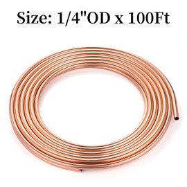 BELLA BAYS Copper Tubing 1/4" OD x 0.194" ID x 100Ft, 99.9% C12200 ASTM B280 Refrigeration ACR Tubing Seamless Soft Coil Round T2 Pure Copper Tube for HVAC System, Refrigerators, Industry, DIY