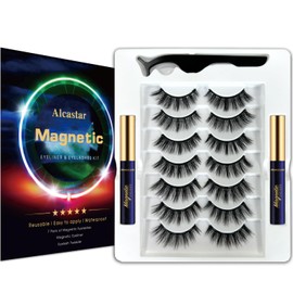 Alcastar Magnetic Eyelashes, Magnetic Eyelashes Natural Look,Magnetic Eyelash and Eyeliner Kit,Reusable Magnetic Applicator,Long Lasting, Easy Apply.Cruelty-Free(7 Pairs)