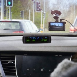 Gatuida Solar Clock with Thermometer Auto Charging Dashboard Timepiece Multifunctional Vehicle Calendar for Accurate and Temperature Monitoring