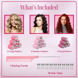 Thermal Rollers for Hair - 37pc Set - 18 Self-Grip Hair Rollers with 18 Clips and Styling Comb - Aluminum Thermal Hair Rollers for Volume and All-Day 