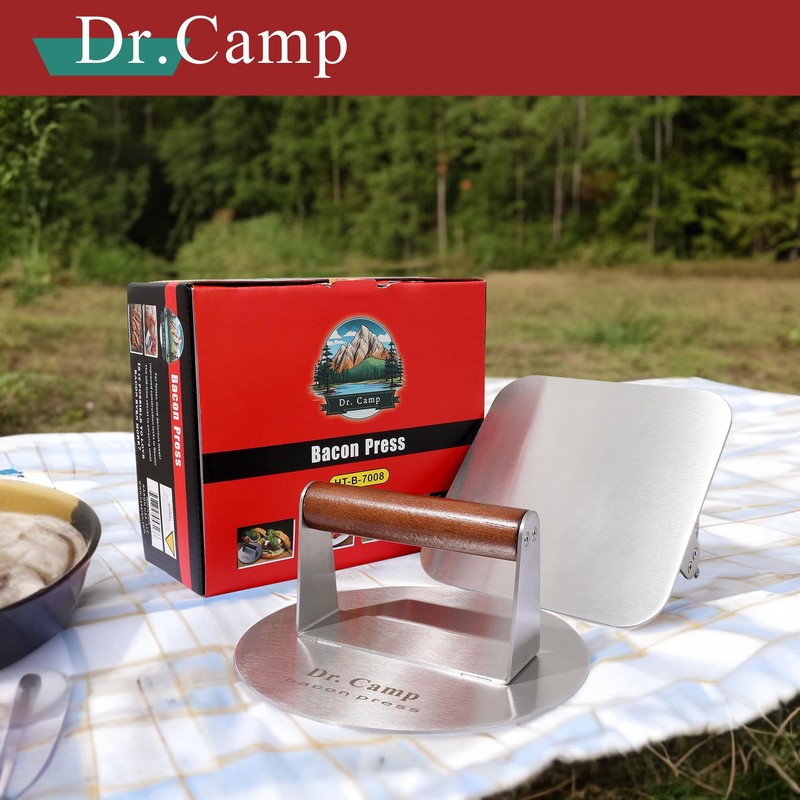 Dr.Camp 2 Pack Stainless Steel Burger Press with Real Wood