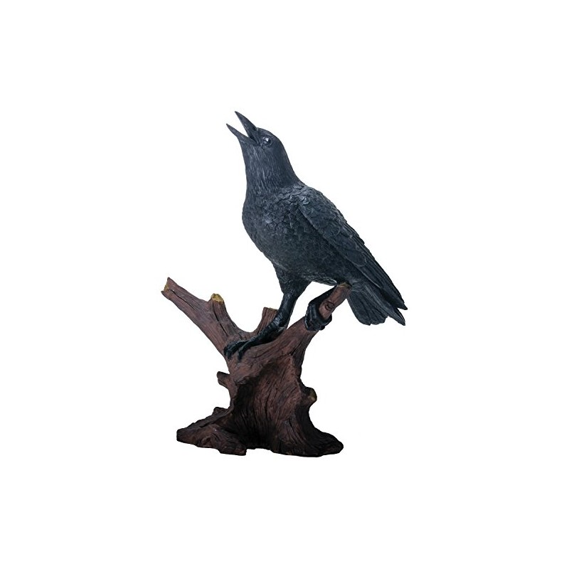 YTC 8.25 Inch Raven Bird Figurine Standing on Branch, Black
