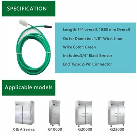 334-60405-02 Green 74" Cabinet Temperature Sensor Replacement, is Suitable for Traulsen G Series Including G10000, G20000, G22000,and R & A Series refrigerators 337-60405-02