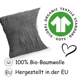 PinkZebra Organic Muslin Cushion Cover 40 x 80 cm for Children and Adults, Soft Pillowcase GOTS Certification, Made in EU, Cushion Cover with Zip, D.Grey