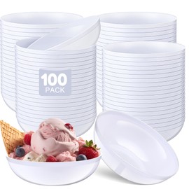 Newtay 100 Pcs Plastic Soup Bowls 14oz Disposable Heavyweight Rim Bowls Elegant Chip Heavy Duty for Birthday, Wedding, Christmas or Event (Pure White)