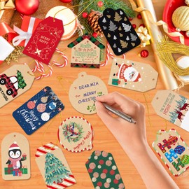 72Pcs Gift Tags for Christmas Presents, Christmas Gift Tags with String, Christmas Tags for Gifts Personalizing Your Holiday Presents，24Styles