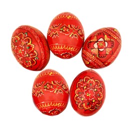 Needzo Pysanky Pisanki Hand Painted Ukrainian Wooden Easter Eggs - Pack of 5, Red - 2 5/8 Inch, Made in Ukraine