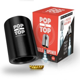 Pop-the-Top Beer Bottle Opener (Black): Automatic Bottle Cap Opener, Push Down Pop Off Bar Tool, Soda and Beer Cap Remover, Cool & Fun Gadget