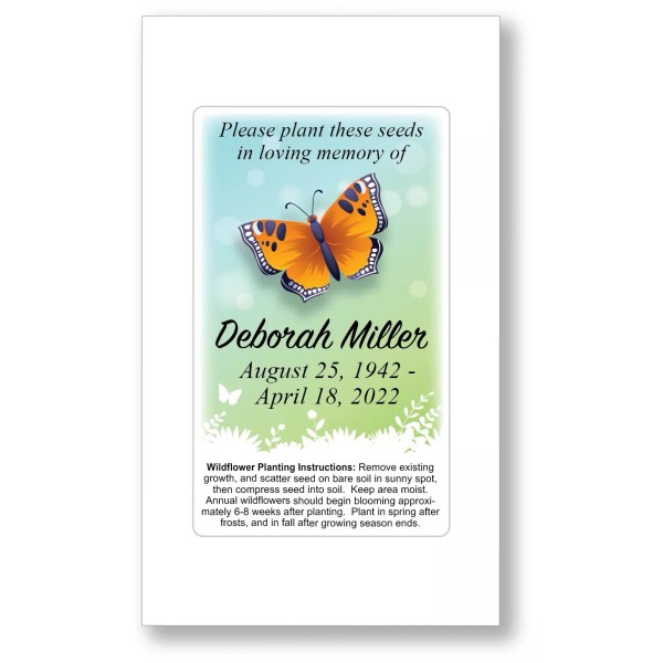 50 Personalized Butterfly MEMORIAL Funeral Wildflower Seed Packets Remembrance
