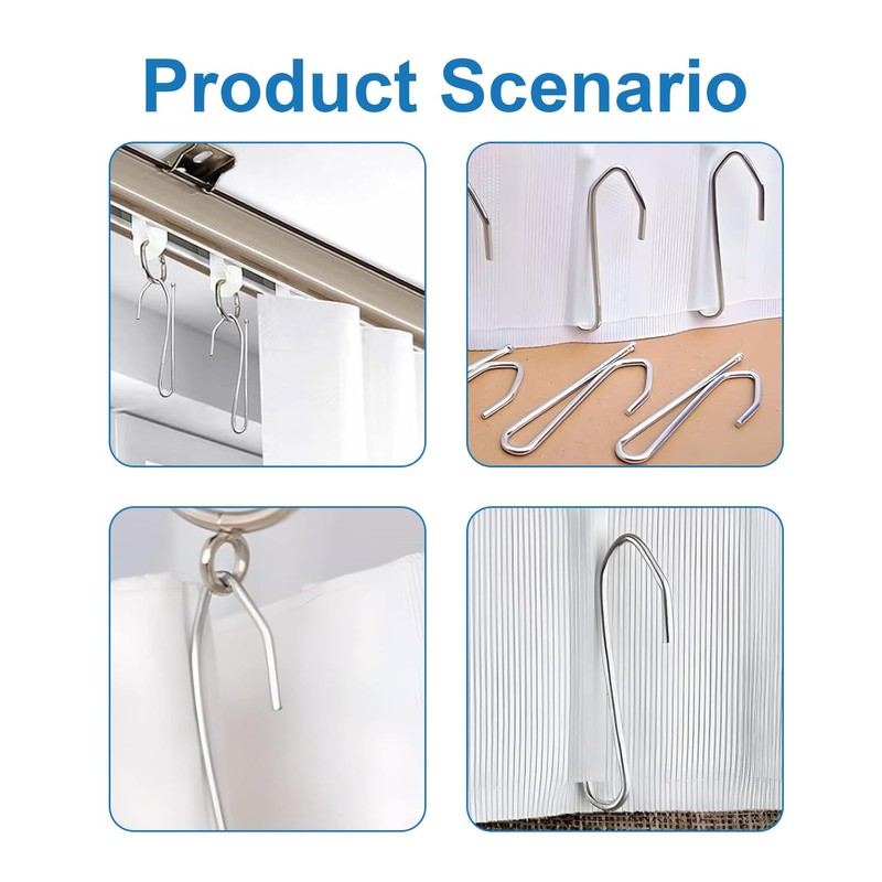 100Pcs Metal Curtain Hooks, FUNCYboo Drapery Pin Stainless Steel Hooks