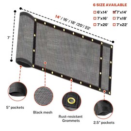 SUMORISE Dump Trailer Tarp 7'X14' - Heavy Duty Dump Truck Mesh Tarp with Double Pockets,Reinforced Double Needle Stitch Webbing Ripping Tearing Stop,No Rust Thicker Brass Grommets,Uv-Protective(Black)