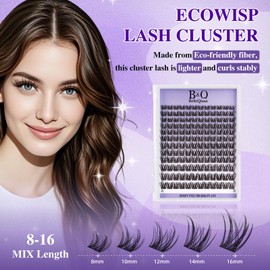 B&Q EcoWisp 144 Cluster False Eyelashes, Soft Thin Band, 8-16mm Mixed Lengths, Natural Look Individual Eyelash Clusters, Easy Apply No Eyelash Curler Needed, Eco-Friendly PBT Lashes(EcoWisp 01)