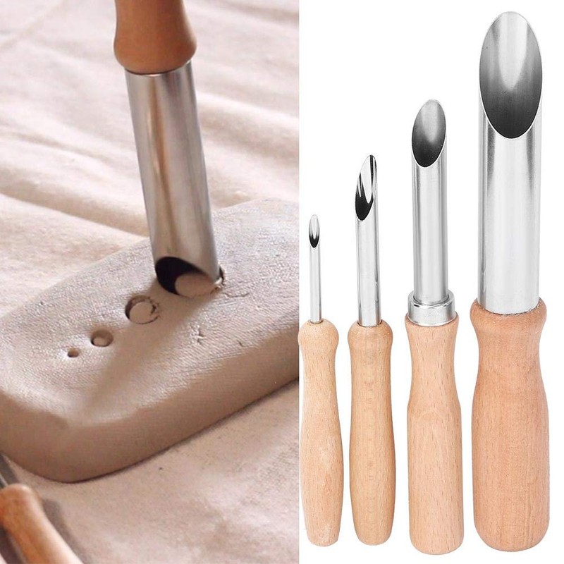 Pokerty Clay Tool, 4-Piece Ceramic Clay Tools Round Hole Mud