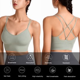 HANERDUN Women's Sports Bra, Yoga Bra with Padding, Seamless, No Underwire and Good Support, Breathable Strap Design, Medium Strength for Fitness, Running, Jogging