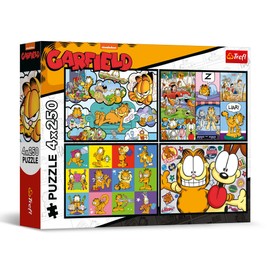 Trefl 4-in-1 Jigsaw Puzzle: Garfield, Garfield likes No Assembly - 4 x 250 Pieces - 4 Puzzle Set for Teens