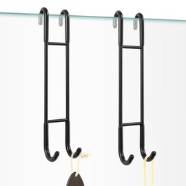 NINETREX Shower Door Hooks,Over Glass Door Hooks for Bathrooms Frameless Glass,Heavy Duty SUS 304 Stainless Steel Hook for Towels,Squeegee,Loofah,Shaver,Robe,2 Pack,Black,10Inch