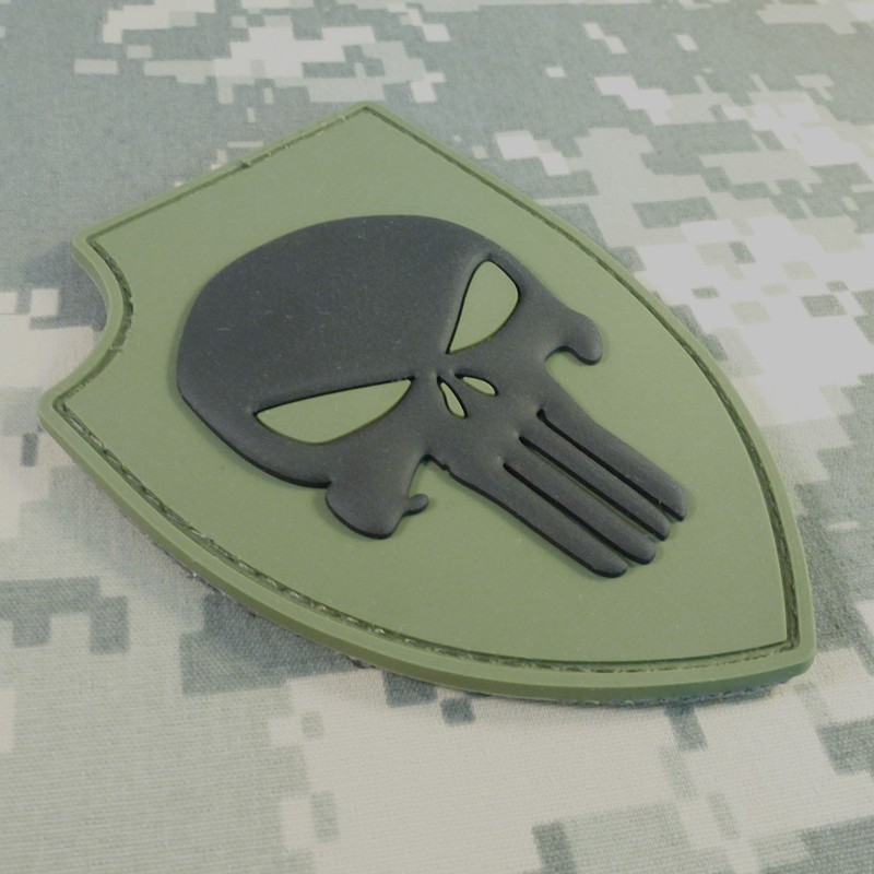 Skull Shield Morale Tactical PVC Patch (Blackout Subdued) (Olive Drab)