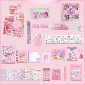 ERANC Capybara Stationery Set for Girls – Cute School Supplies Gift Bundle with Pencils, Notebook, Triangle Ruler, Stickers, Notepad, and Keychain Charm – Nice Gift for Kids (Pink 166Pcs)