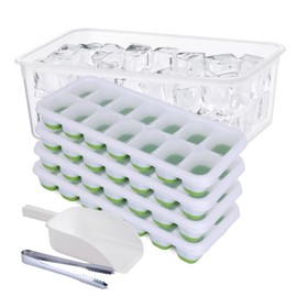 Aisle 3 Essentials Ice Bucket and 4 Trays Combo Set | Large Bin & Lid Cover, 4 Stackable Ice Cube Trays | Tongs & Ice Scooper Included (4-Tier)
