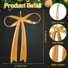 12 Pcs Brass Gold Bow Metal Christmas Ornaments 3.5 x 2.8 Inch Vintage Rust Gold Bow Hanging Decorations for Christmas Tree Wreath Garland Wedding Bridal Shower Birthday Party