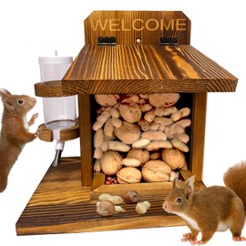 LSCQYYCC-Squirrel Feeder, Squirrel Picnic Table Feeder with Water Feeder, Wooden Squirrel Feeders for Outside, Squirrel House for Corn Peanut