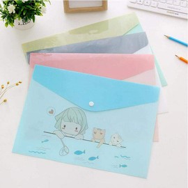 SUPERTOOL Transparent A4 Pockets A4 Waterproof File Holder Cute Little Pig Plastic File Folder Stationery for School Office (4Pcs)