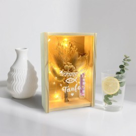 HuaMuDM Christening Gift, Money Gift for Christening, Includes Dried Flowers, Wooden Box, Plastic Test Tube, Fairy Lights, Wooden Memorabilia, for Girls and Boys
