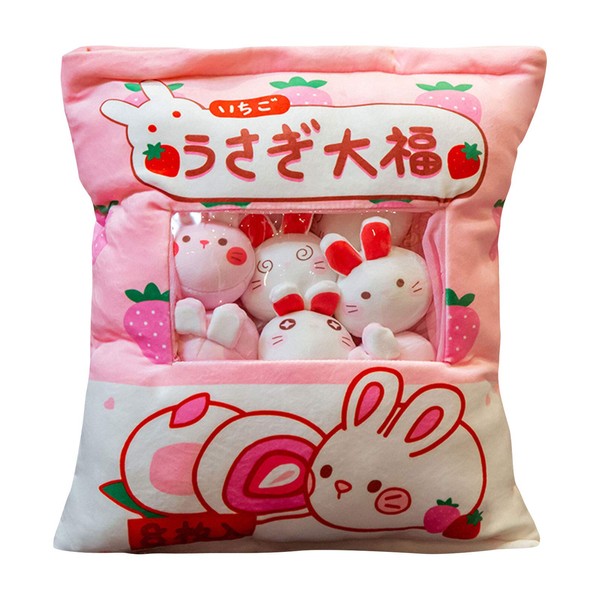 QAHEART Kawaii Plush Pillow Cushion Cute Snack Bag Pillow with Mini Soft Pudding Plush Stuffed Animal Fluffy Hugging Pillow Home Decorative Cushion Novelty Gift