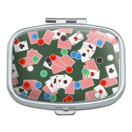 Poker Chips and Ace Cards Pattern Rectangle Pill Case Trinket Gift Box