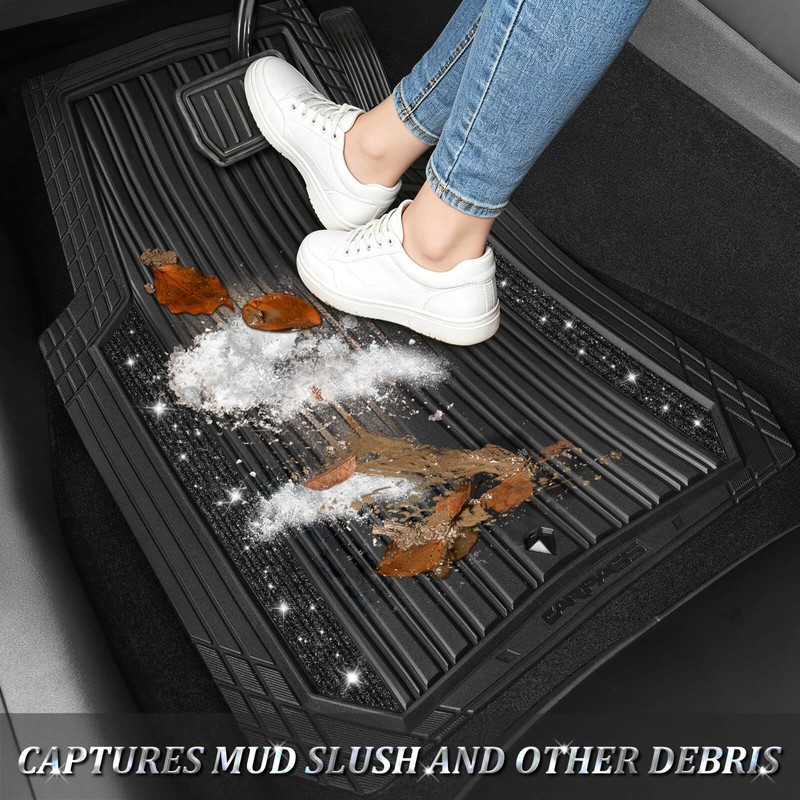 Bling Glitter Car Floor Mats Heavy Rubber Deep Water Proof,