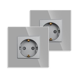 JIMEIDA Single Socket in Grey, 16 Amp Glass Schuko Sockets, Flush-Mounted Protective Contact Wall Socket, 86 mm, 250 V, 1 Compartment, Pack of 2