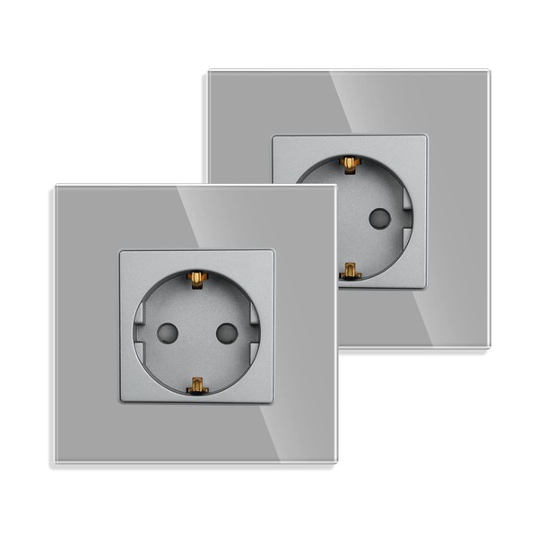 JIMEIDA Single Socket in Grey, 16 Amp Glass Schuko Sockets,