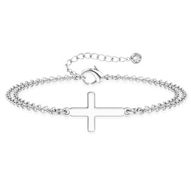 TEN MIRO Silver Cross Bracelets for Women Non Tarnish, Silver Plated Sideways Cross Bracelet for Women Mothers' Day Jewelry Gifts