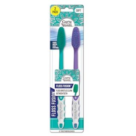 GuruNanda Floss Fusion Toothbrush with Dual Action Soft Flossing Bristles, Ultra-fine Tapered Bristles for Deeper Cleaning, BPA & PFA-Free, (2 Count)