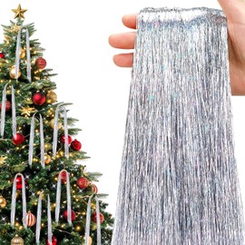 AUGSUN 6000 fili di ghiaccioli di Natale Tinsel in argento laser, 50 cm, lucidi, vintage, frangia, ghiaccioli per albero di Natale, decorazioni da appendere per la casa, Natale, vacanze, matrimoni