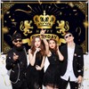 launuo Launuo Crown Happy Birthday Backdrop, Black & Gold, Polyester,
