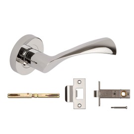 Excel Architectural Door Handles & Push Button Privacy Latch, Polished Chrome