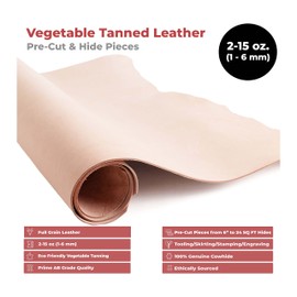 ELW 8-9 onzas (3.2-3.6 mm) de grosor, peso precortado, 2 piezas de cuero curtido vegetal de 15.2 x 30.5 cm, cuero de vaca grado AB de grano completo para herramientas, tallar, grabar, moldear, repujar, estampado y teñido