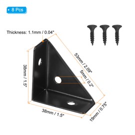 PATIKIL Corner Braces 1.5 x 1.5 Inch, 8 Pieces Triangle Shelf Bracket Joint Right Angle Bracket Cold Rolled Steel Braces Joining Support with Screws for Desk Bed Edge, Black
