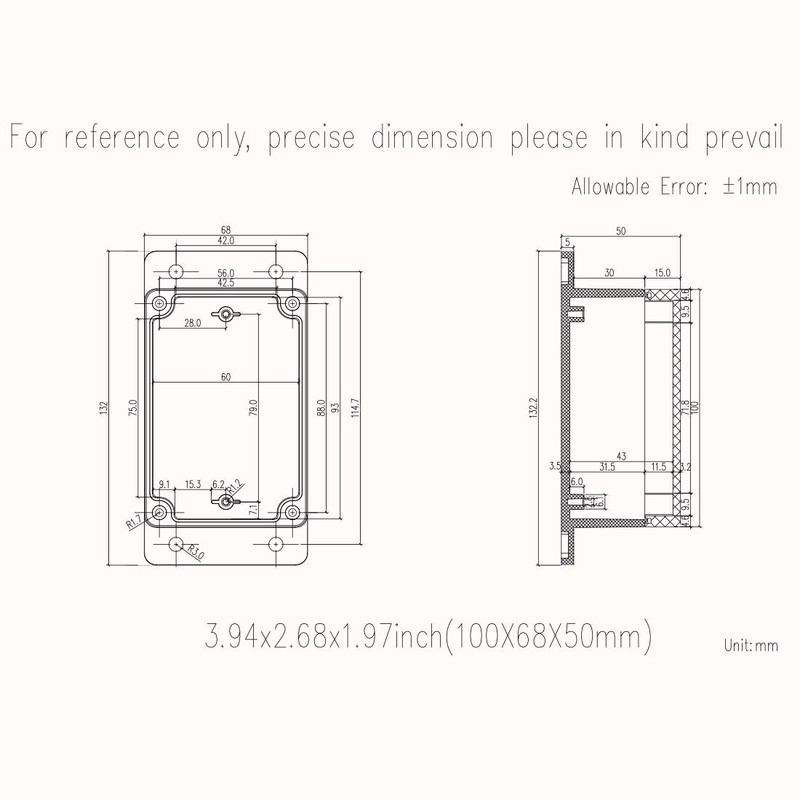 Zulkit Junction Box ABS Plastic Dustproof Waterproof IP65 Universal Electrical