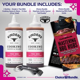 Kinder’s Thai BBQ Cooking Sauce & Glaze 2 Pk (31 oz) – with Chili, Ginger & Garlic to Marinate, Stir-Fry Grill + Barbecue Guide & Bottle Opener (4 Items)!