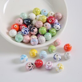 Decoendiy 100pcs 10mm Round Spacer Beads, UV Plated Acrylic Mixed Stamped Beads, Multiple Colors for DIY Jewelry Making, Keychains, Beaded Pens and Craft Supplies