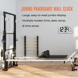 Marathon Slim Jumbo Panoramic Atomic Wall Clock with Date and Indoor Temperature. Commercial Grade with Big 6-Inch Numbers, Alarm and Table Stand. Batteries Included (Graphite Grey)