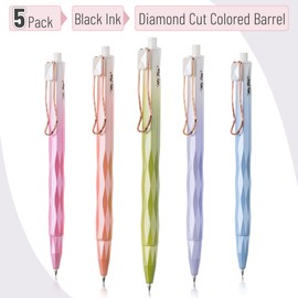 Mr. Pen- Diamond Cut Gel Pens, 5 Pack, Black Ink, Fast Dry, Retractable Fine Point 0.5mm, Aesthetic Pens for Journaling