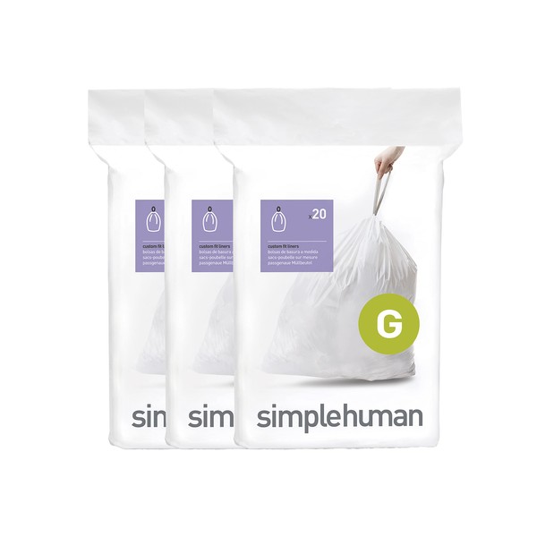 simplehuman Code G 60 Count, Dispenser Pack Custom Fit Liners,