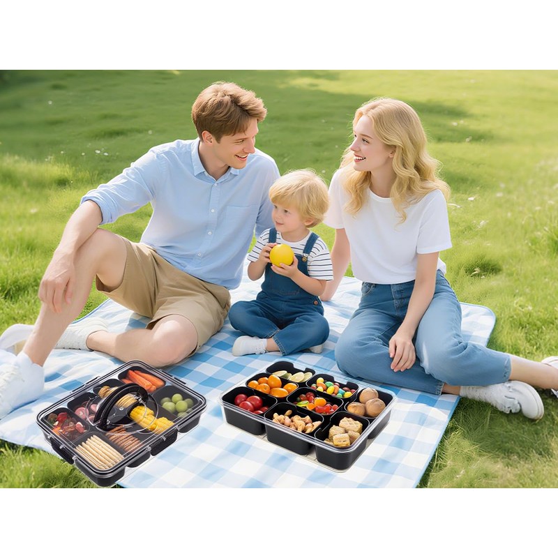 Dingerjar Divided Serving Tray with Lid and Handle - Snackle