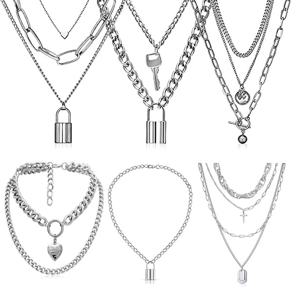 Floatdream 6 Pieces Necklace, Chain Set, Punk Chain Necklace, for