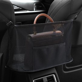 HEVLE Car Net Pocket Handbag Holder, Auto Net Pocket Purse Holder Between Front Seats Car Storage Organizer, Universal Car Interior Accessories Barrier of Backseat Pet Kids (Black)