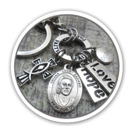 Chiara Luce Badano Keychain, Clip or Necklace. Divine Messenger, Hope, Love, Faith. Lovely Italian Holy Medal and Charms. Customize with Initial and or Birthstone Crystal. Unisex Gift.